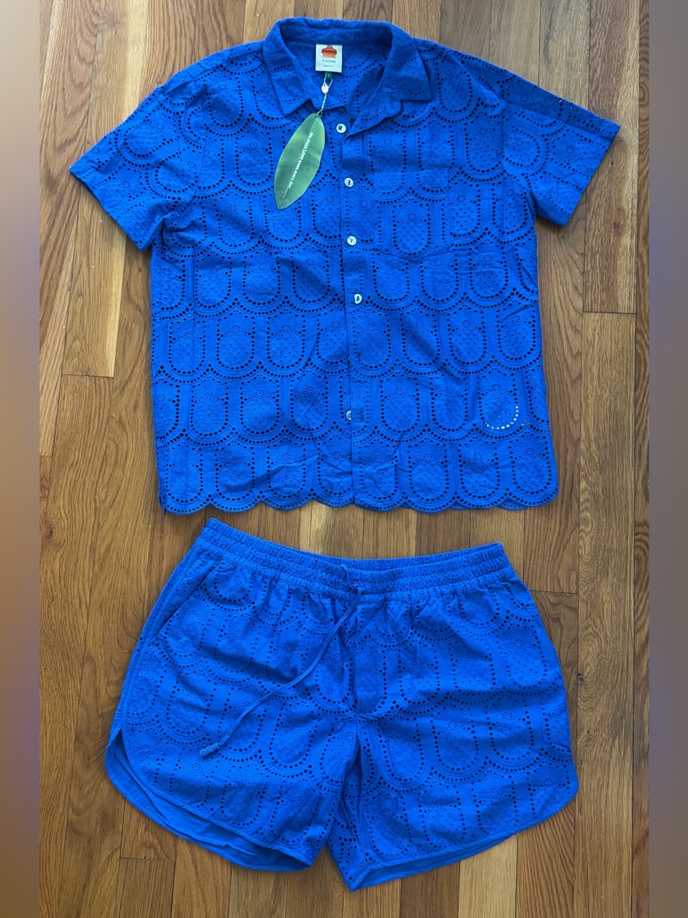 FARM Rio Bright Blue Matching Shirt and Shorts Set NWT